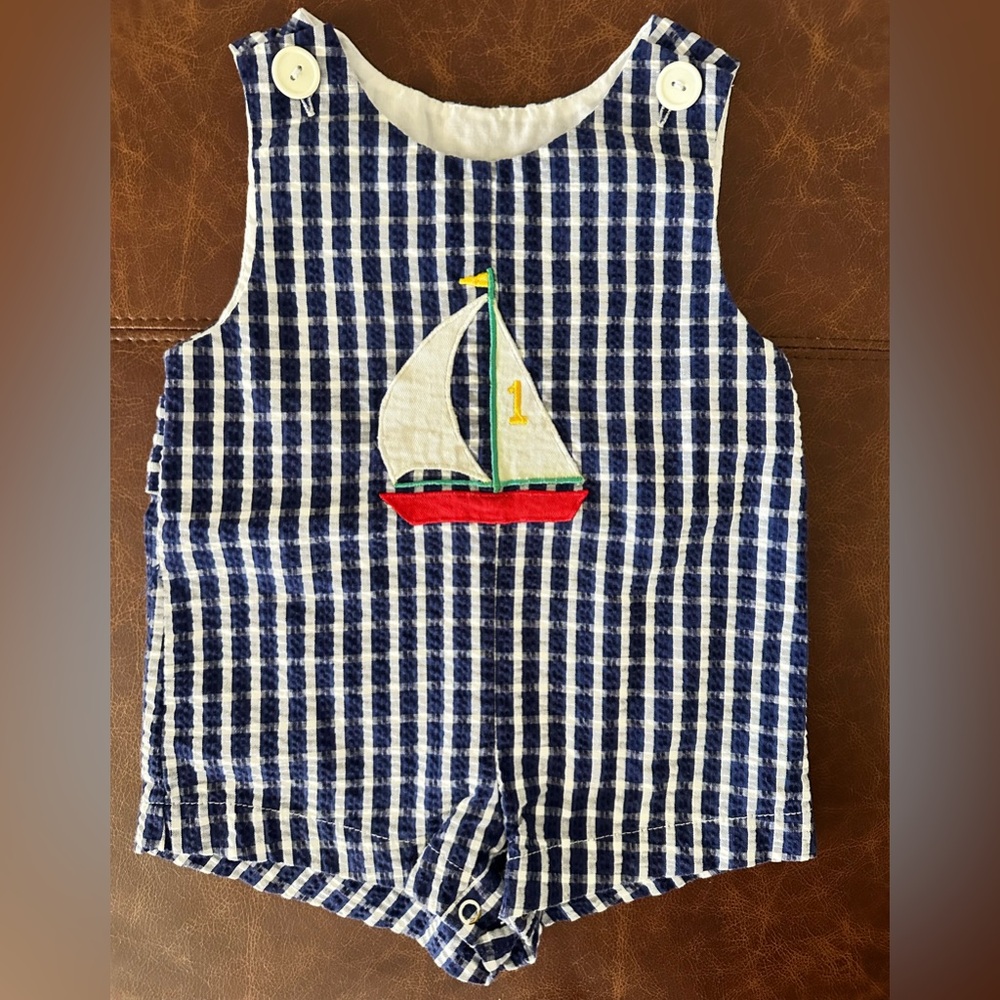 Nautical Navy Blue and White Checkered Baby Romper